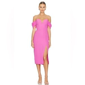 Amanda Uprichard Victoria Off Shoulder Midi Dress Aster Pink XS